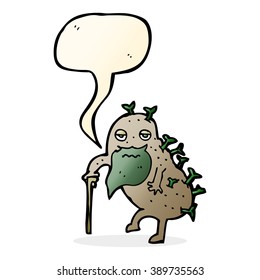 cartoon old potato with speech bubble