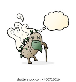 cartoon old potato with thought bubble