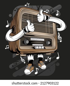 cartoon old radio t  shirt design illustration
