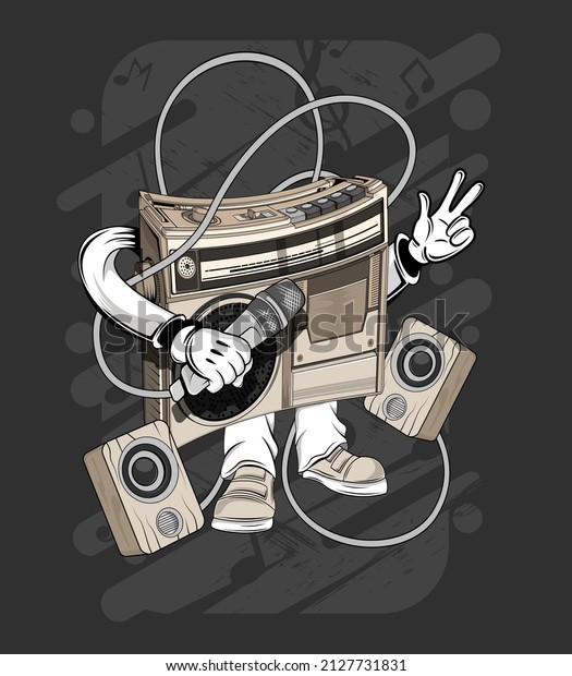 cartoon old radio\
t-shirt design\
illustration