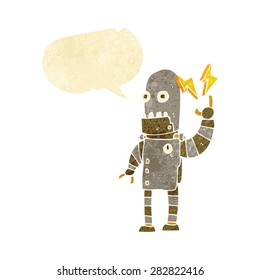 cartoon old robot with speech bubble