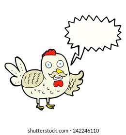 caricatura de viejo gallo con burbuja de habla