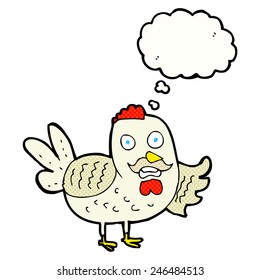 caricatura de viejo gallo con burbuja de pensamiento