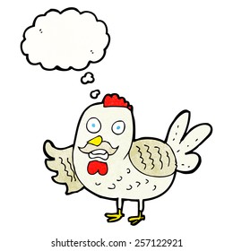 cartoon old rooster with thought bubble