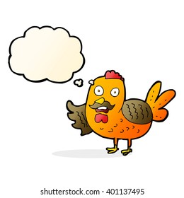cartoon old rooster with thought bubble