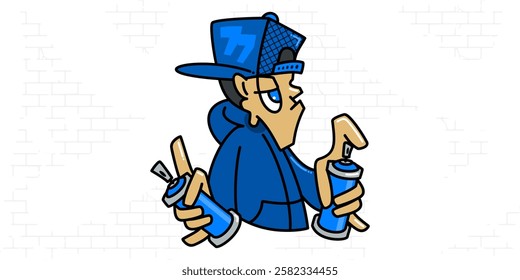 Cartoon Old School Graffity Style Hip Hop Character Design Of Graffiti Writer Vector Illustration