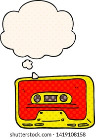 cartoon old tape cassette with thought bubble in comic book style