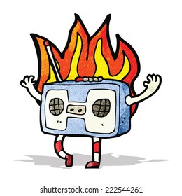 el viejo reproductor de cinta de dibujos animados en llamas
