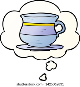 cartoon old tea cup with thought bubble in smooth gradient style