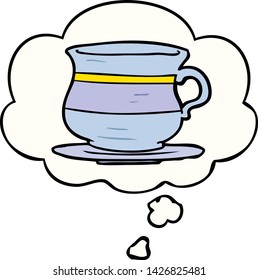cartoon old tea cup with thought bubble