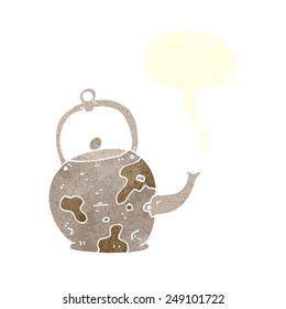 cartoon old tea pot with speech bubble