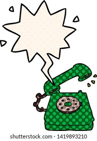 cartoon old telephone with speech bubble in comic book style