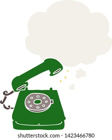 cartoon old telephone with thought bubble in retro style