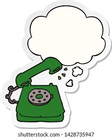 cartoon old telephone with thought bubble as a printed sticker