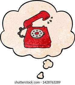 cartoon old telephone with thought bubble in grunge texture style