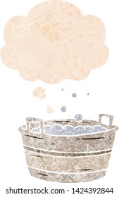 desenho animado banho de estanho velho com bolha de pensamento no grunge angustiado estilo texturizado retro