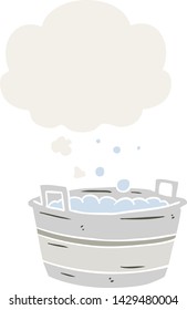 cartoon old tin bath with thought bubble in retro style