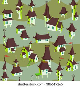 Cartoon old town seamless pattern. Vector illustration