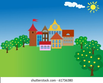 cartoon old town.vector illustration