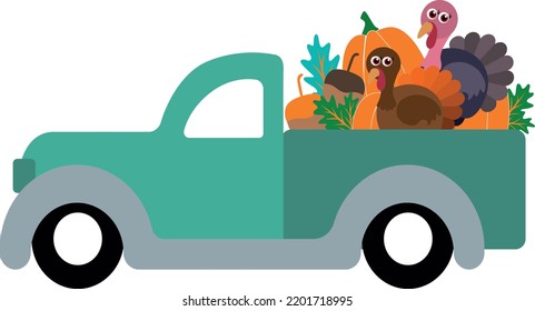 Cartoon Old Truck Pumpkin Acorn Turkey Stock Vector (Royalty Free ...