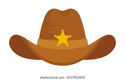 Cartoon Old Western Sheriff Hat With Gold Star. Vector Hand Drawn Illustration Isolated On White Background