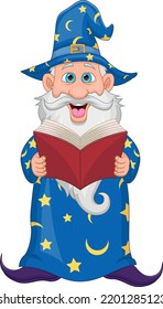 cartoon old wizard holding a book