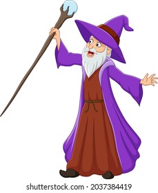 Cartoon old wizard holding a staff