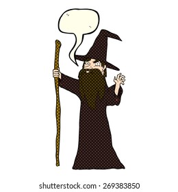 cartoon old wizard with speech bubble