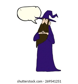 cartoon old wizard with speech bubble