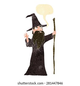 cartoon old wizard with speech bubble