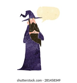 cartoon old wizard with speech bubble