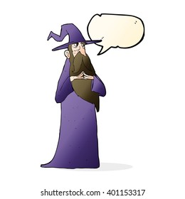 cartoon old wizard with speech bubble