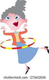 A Cartoon Of An Old Woman Getting Fit With A Hula Hoop