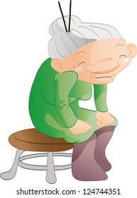 Cartoon old woman sitting on a chair