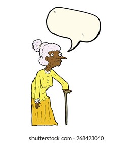 cartoon old woman with speech bubble