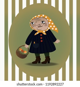 Cartoon old woman, 
Witch. Funny vector illustration.