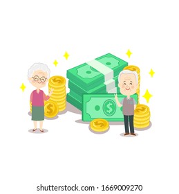 Cartoon Older Couple And Money Vector