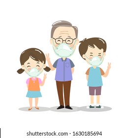 Cartoon Older People and Kids Wearing Anitivirus Vector