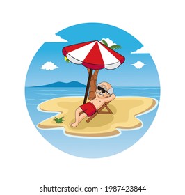 Cartoon Of Oldman Relaxing On The Beach Design Illustration Vector Eps Format , Suitable For Your Design Needs, Logo, Illustration, Animation, Etc.