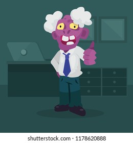 Cartoon oldman zombie office worker  illustration businessman character
