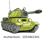 Cartoon olive military army large tank isolated on white background. Vector icon.