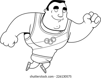A cartoon Olympic athlete jumping and smiling.