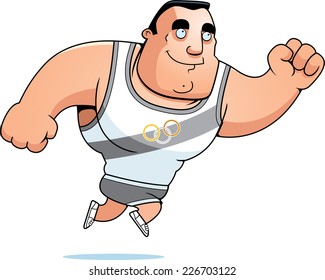 A cartoon Olympic athlete jumping and smiling.