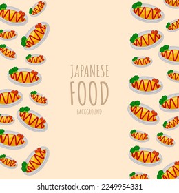 cartoon omurice, japanese food frame border background

