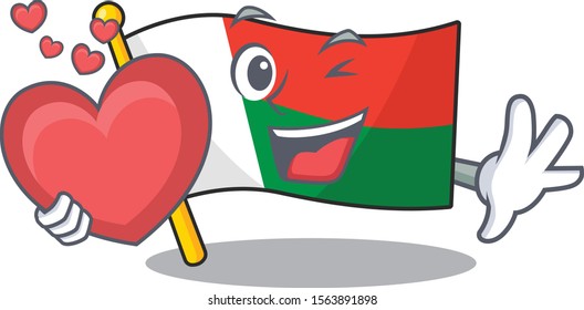 cartoon on the mascot flag madagascar holding heart