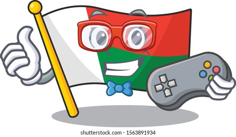 cartoon on the mascot flag madagascar holding gamer