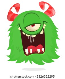 Cartoon one eyed monster with a grim smile full of saliva