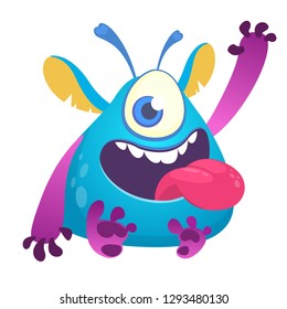 Cartoon one eyed monster showing tongue. Halloween monster character