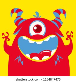 Cartoon one eyed red monster. Halloween monster character vector illustration