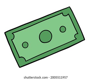 Cartoon one paper money, vector illustration. Colored and black outlines.